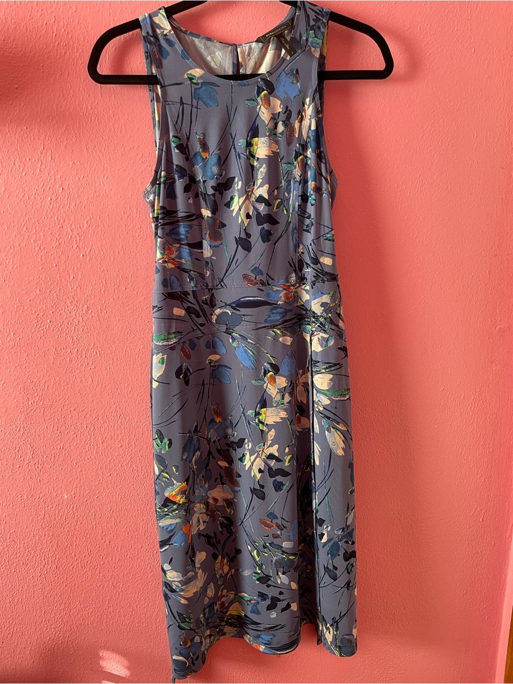 BCBGMaxAzria Slate Blue Floral Sleeveless Midi Dress